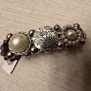 Vintage Faux Pearl and Silver Bracelet with Stretch Chords